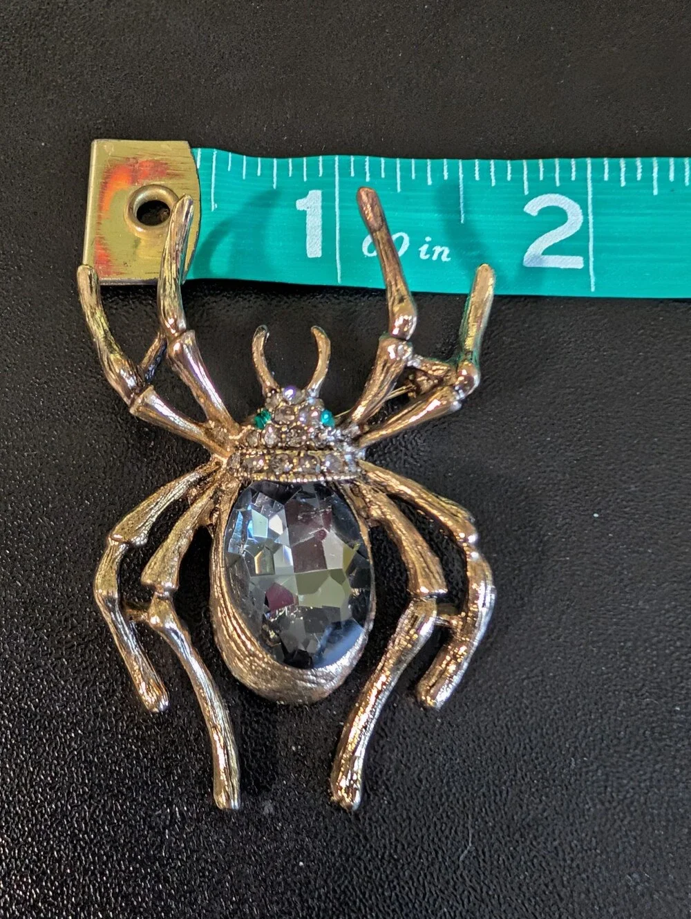 Gold-Tone Spider Brooch with Clear Faceted Crystal